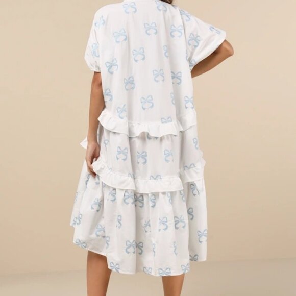 NWT Dream Sister Jane Cassia Oversized Tiered Ruffled Embroidered Bow Mini Dress - Picture 2 of 3